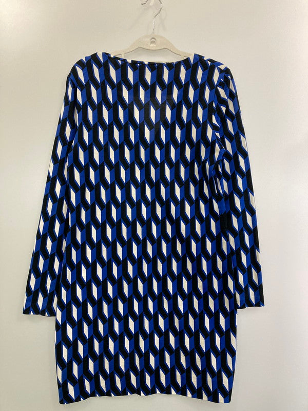 【中古品】【レディース】 DIANEVONFURSTENBERG ダイアンフォンファステンバーグ 幾何学柄シルク混 ワンピース 170-260509-yn-07-min サイズ：8 カラー：ブルー系 万代Net店