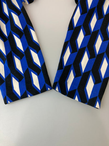 【中古品】【レディース】 DIANEVONFURSTENBERG ダイアンフォンファステンバーグ 幾何学柄シルク混 ワンピース 170-260509-yn-07-min サイズ：8 カラー：ブルー系 万代Net店