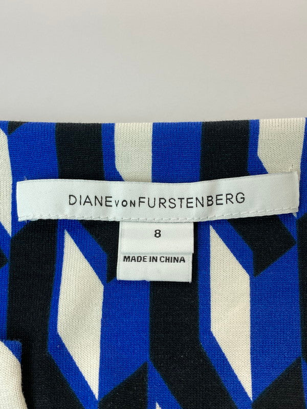 【中古品】【レディース】 DIANEVONFURSTENBERG ダイアンフォンファステンバーグ 幾何学柄シルク混 ワンピース 170-260509-yn-07-min サイズ：8 カラー：ブルー系 万代Net店