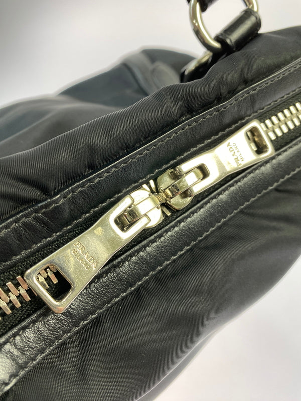 【中古品】【レディース】 PRADA プラダ NYLON LEATHER 2WAY HAND BAG 1BB912 ナイロン レザー ツーウェイ ハンドバッグ ショルダーバッグ カバン 180-260521-em-11-min カラー：ブラック 万代Net店
