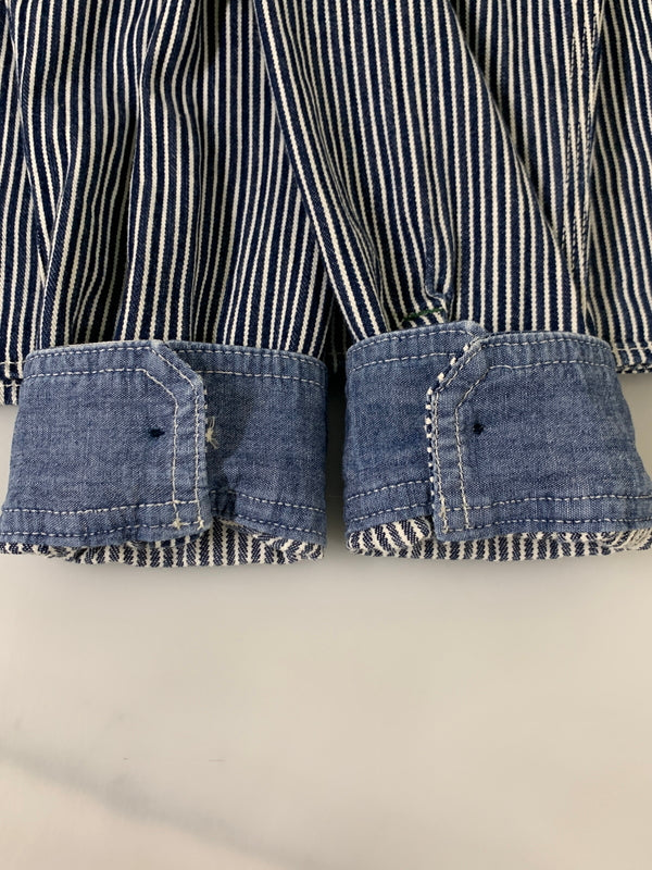 【中古品】【メンズ】 THE FLAT HEAD ザフラットヘッド PIN HICKORY L S WORK SHIRT ワークシャツ 145-260516-zi-09-min サイズ：38 カラー：ブルー/ホワイト 万代Net店