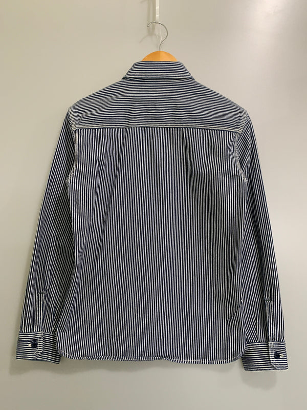【中古品】【メンズ】 THE FLAT HEAD ザフラットヘッド PIN HICKORY L S WORK SHIRT ワークシャツ 145-260516-zi-09-min サイズ：38 カラー：ブルー/ホワイト 万代Net店