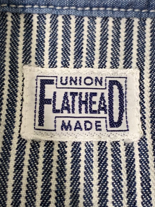 【中古品】【メンズ】 THE FLAT HEAD ザフラットヘッド PIN HICKORY L S WORK SHIRT ワークシャツ 145-260516-zi-09-min サイズ：38 カラー：ブルー/ホワイト 万代Net店