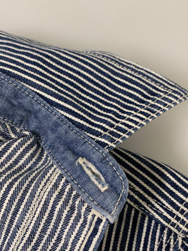 【中古品】【メンズ】 THE FLAT HEAD ザフラットヘッド PIN HICKORY L S WORK SHIRT ワークシャツ 145-260516-zi-09-min サイズ：38 カラー：ブルー/ホワイト 万代Net店