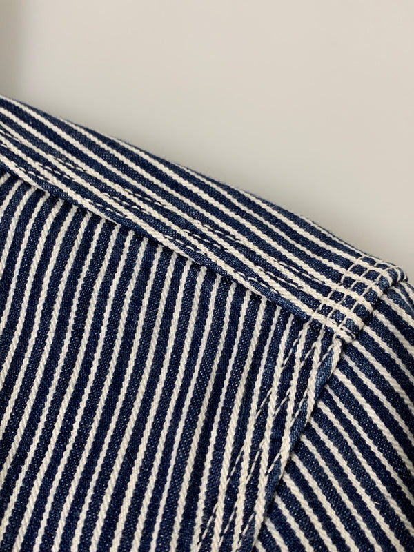 【中古品】【メンズ】 THE FLAT HEAD ザフラットヘッド PIN HICKORY L S WORK SHIRT ワークシャツ 145-260516-zi-09-min サイズ：38 カラー：ブルー/ホワイト 万代Net店