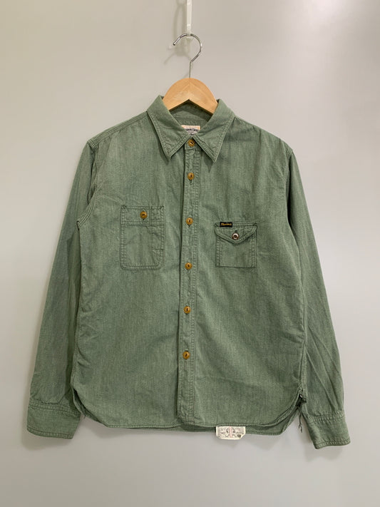 【中古品】【メンズ】 PHERROW'S フェローズ シャンブレーワークシャツ 145-260516-zi-08-min サイズ：38 カラー：グリーン系 万代Net店