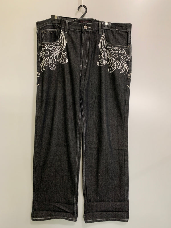 【中古品】【メンズ】 RED APE レッドエイプ 刺繍 BAGGY DENIM PANTS バギーデニムパンツ 157-260516-zi-25-min サイズ：44 カラー：ブラック 万代Net店