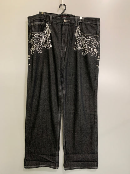 【中古品】【メンズ】 RED APE レッドエイプ 刺繍 BAGGY DENIM PANTS バギーデニムパンツ 157-260516-zi-25-min サイズ：44 カラー：ブラック 万代Net店