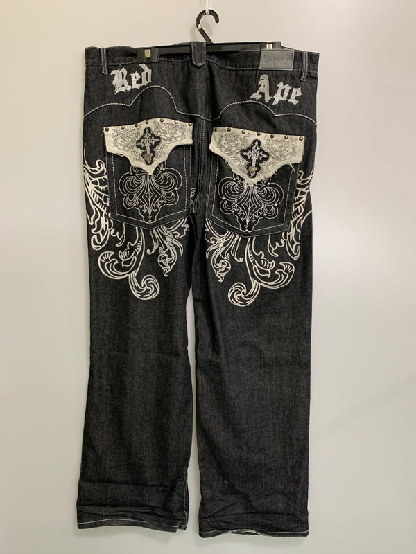 【中古品】【メンズ】 RED APE レッドエイプ 刺繍 BAGGY DENIM PANTS バギーデニムパンツ 157-260516-zi-25-min サイズ：44 カラー：ブラック 万代Net店