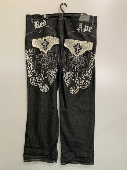 【中古品】【メンズ】 RED APE レッドエイプ 刺繍 BAGGY DENIM PANTS バギーデニムパンツ 157-260516-zi-25-min サイズ：44 カラー：ブラック 万代Net店