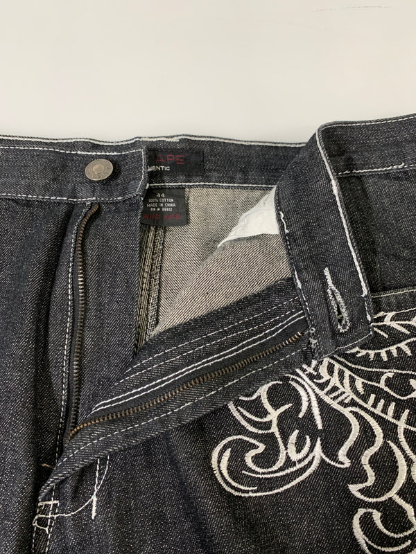 【中古品】【メンズ】 RED APE レッドエイプ 刺繍 BAGGY DENIM PANTS バギーデニムパンツ 157-260516-zi-25-min サイズ：44 カラー：ブラック 万代Net店