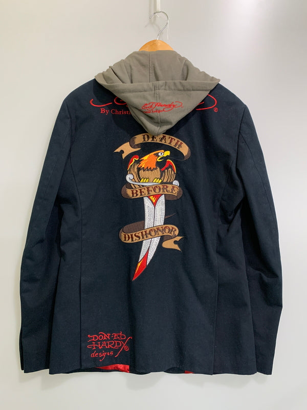 【現状渡し品】【メンズ】 ED HARDY エドハーディ フード付 テーラードジャケット 141-260516-zi-11-min サイズ：S カラー：ネイビー/オリーブ 万代Net店