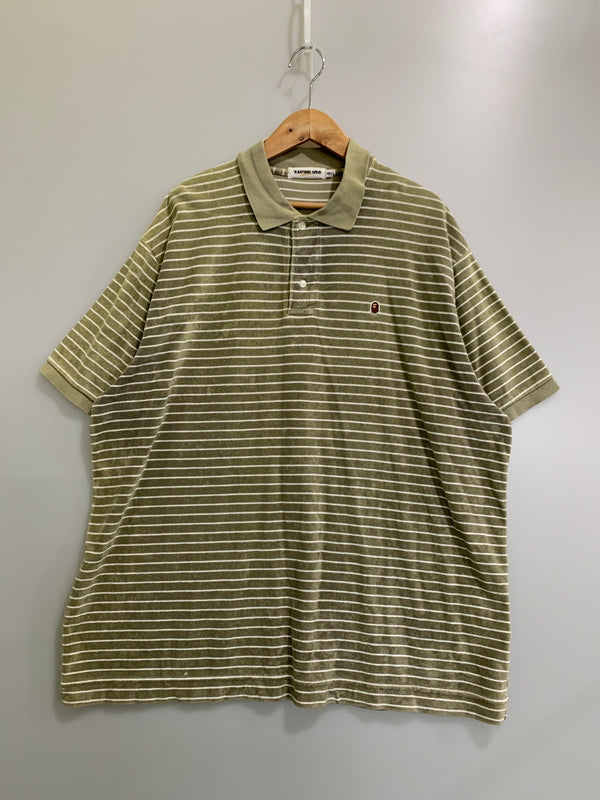 【中古品】【メンズ】 A BATHING APE アベイシングエイプ PILE BORDER SS POLO SHIRT BEIGE パイル ボーダー ショートスリーブ ポロシャツ メンズ トップス 142-260518-em-35-min サイズ：XXL（46） カラー：モスグリーン系 万代Net店