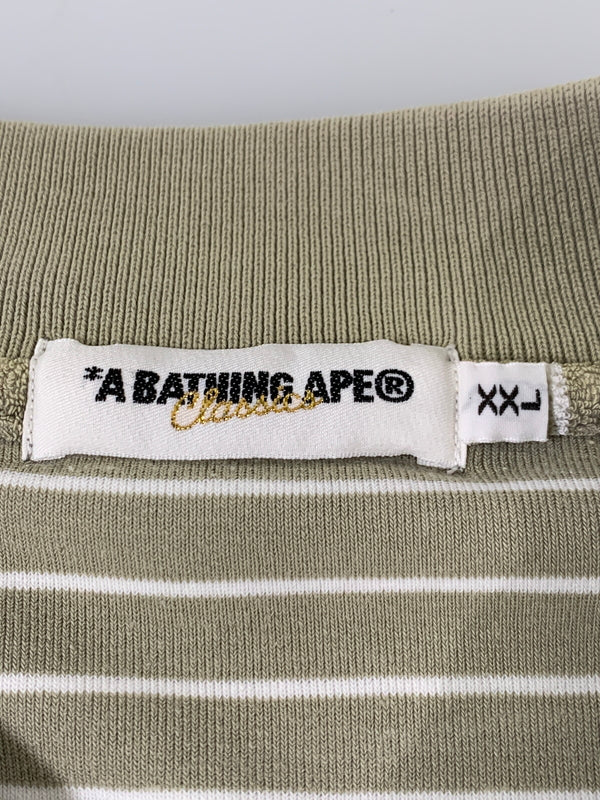 【中古品】【メンズ】 A BATHING APE アベイシングエイプ PILE BORDER SS POLO SHIRT BEIGE パイル ボーダー ショートスリーブ ポロシャツ メンズ トップス 142-260518-em-35-min サイズ：XXL（46） カラー：モスグリーン系 万代Net店