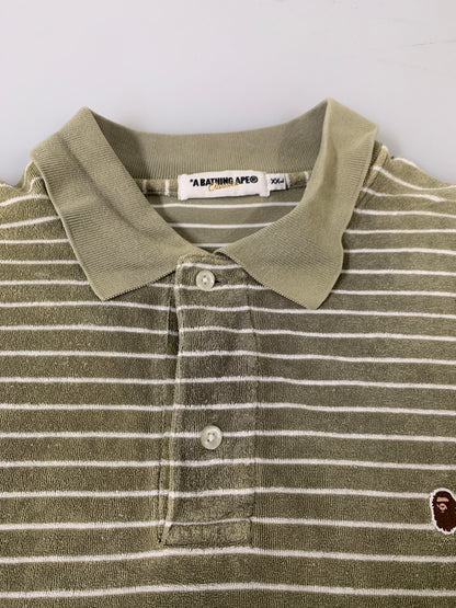 【中古品】【メンズ】 A BATHING APE アベイシングエイプ PILE BORDER SS POLO SHIRT BEIGE パイル ボーダー ショートスリーブ ポロシャツ メンズ トップス 142-260518-em-35-min サイズ：XXL（46） カラー：モスグリーン系 万代Net店