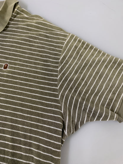 【中古品】【メンズ】 A BATHING APE アベイシングエイプ PILE BORDER SS POLO SHIRT BEIGE パイル ボーダー ショートスリーブ ポロシャツ メンズ トップス 142-260518-em-35-min サイズ：XXL（46） カラー：モスグリーン系 万代Net店