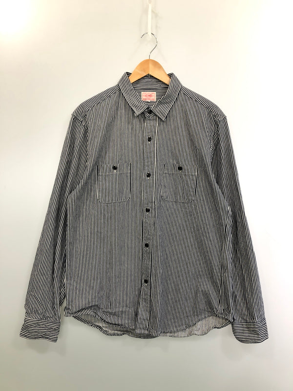 【中古品】【メンズ】 BIG MIKE ビッグマイク HICKORY STRIPE L/S SHIRT 101815005 ヒッコリー ストライプ ロングスリーブシャツ 長袖シャツ トップス 145-260519-yn-31-min サイズ：XL カラー：ネイビー 万代Net店