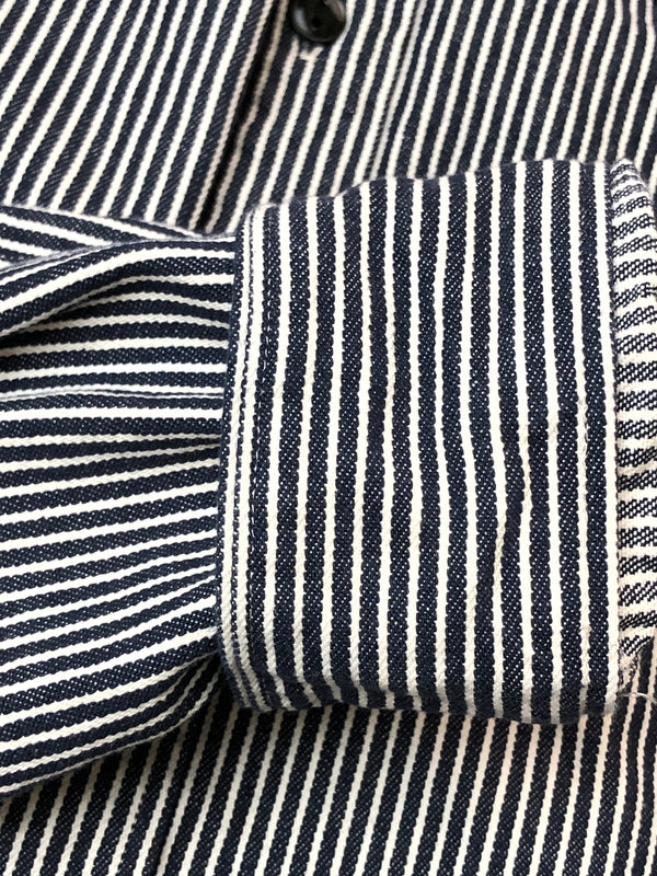 【中古品】【メンズ】 BIG MIKE ビッグマイク HICKORY STRIPE L/S SHIRT 101815005 ヒッコリー ストライプ ロングスリーブシャツ 長袖シャツ トップス 145-260519-yn-31-min サイズ：XL カラー：ネイビー 万代Net店