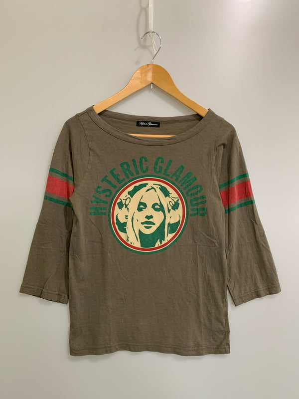 【中古品】【メンズ】 HYSTERIC GLAMOUR ヒステリックグラマー RAGRAN TEE ラグラン Tシャツ メンズ トップス 140-260518-em-42-min サイズ：FREE カラー：カーキ 万代Net店