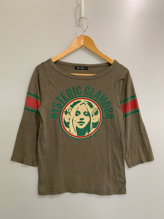 【中古品】【メンズ】 HYSTERIC GLAMOUR ヒステリックグラマー RAGRAN TEE ラグラン Tシャツ メンズ トップス 140-260518-em-42-min サイズ：FREE カラー：カーキ 万代Net店
