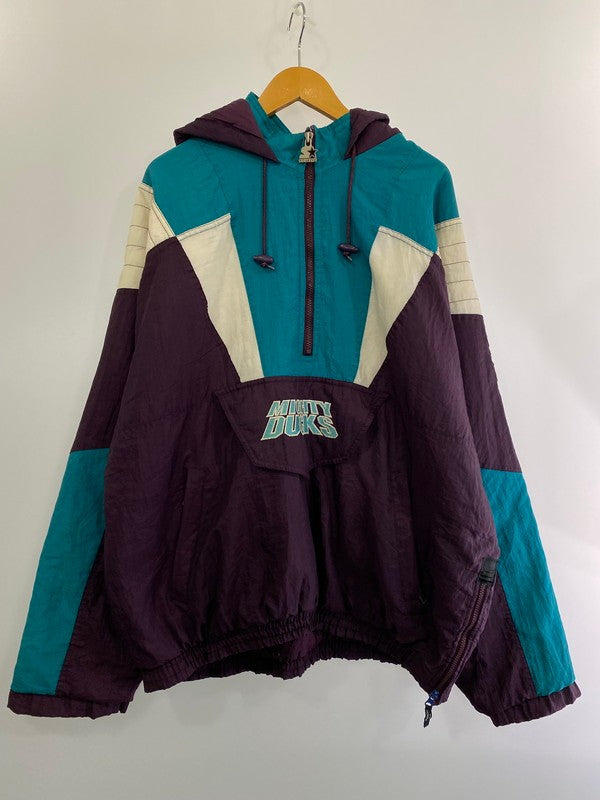 【現状渡し品】【メンズ】 STARTER MIGHTY DUCKS ANORAK PARKA スターター アノラックパーカー アウター 146-260512-yn-03-min サイズ：XL カラー：パープル/グリーン/ホワイト 万代Net店
