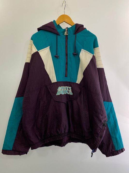【現状渡し品】【メンズ】 STARTER MIGHTY DUCKS ANORAK PARKA スターター アノラックパーカー アウター 146-260512-yn-03-min サイズ：XL カラー：パープル/グリーン/ホワイト 万代Net店