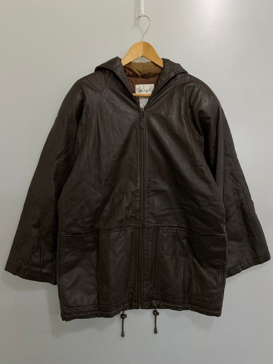 【中古品】【メンズ】 SPIEGEL シュピーゲル 韓国製 90S SINGLE LEATHER HOODED JACKET フード付き レザージャケット アウター 146-260512-yn-05-min サイズ：M カラー：ブラウン 万代Net店