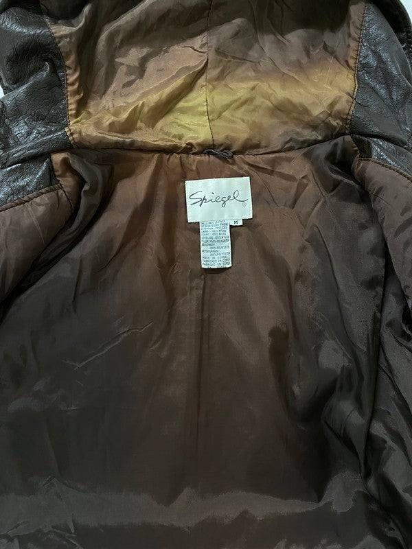 【中古品】【メンズ】 SPIEGEL シュピーゲル 韓国製 90S SINGLE LEATHER HOODED JACKET フード付き レザージャケット アウター 146-260512-yn-05-min サイズ：M カラー：ブラウン 万代Net店