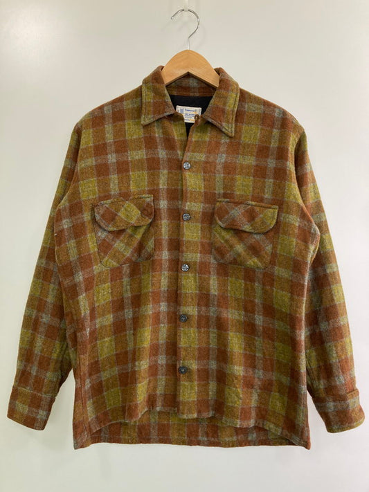 【中古品】【メンズ】 TOWNCRAFT タウンクラフト 70S WOOL CHECK SHIRT ウールチェックシャツ 長袖シャツ トップス 146-260512-yn-08-min サイズ：M カラー：オレンジ系 万代Net店