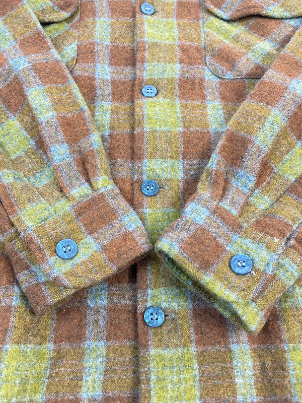 【中古品】【メンズ】 TOWNCRAFT タウンクラフト 70S WOOL CHECK SHIRT ウールチェックシャツ 長袖シャツ トップス 146-260512-yn-08-min サイズ：M カラー：オレンジ系 万代Net店