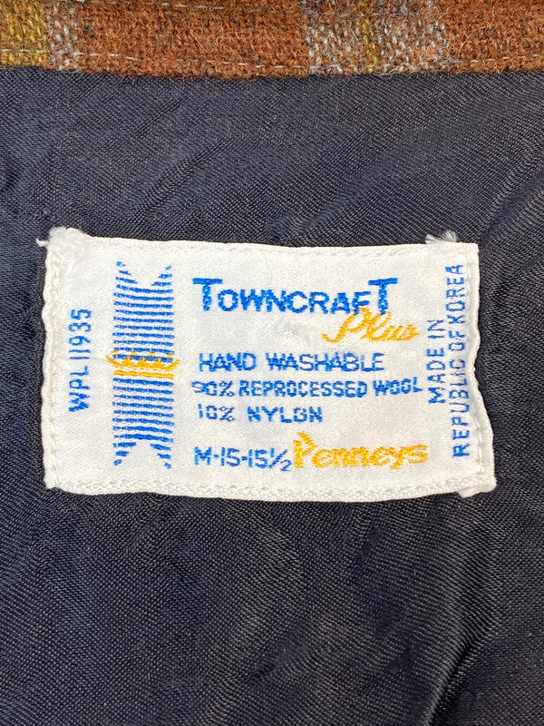 【中古品】【メンズ】 TOWNCRAFT タウンクラフト 70S WOOL CHECK SHIRT ウールチェックシャツ 長袖シャツ トップス 146-260512-yn-08-min サイズ：M カラー：オレンジ系 万代Net店