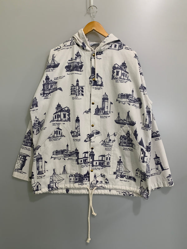 【中古品】【メンズ】 MICHGAN LAG CO ミシガンラグ カンパニー 90S HOODED JACKET 90年代 フーデッド ジャケット メンズ アウター 146-260515-em-13-min カラー：ホワイト/ネイビー 万代Net店