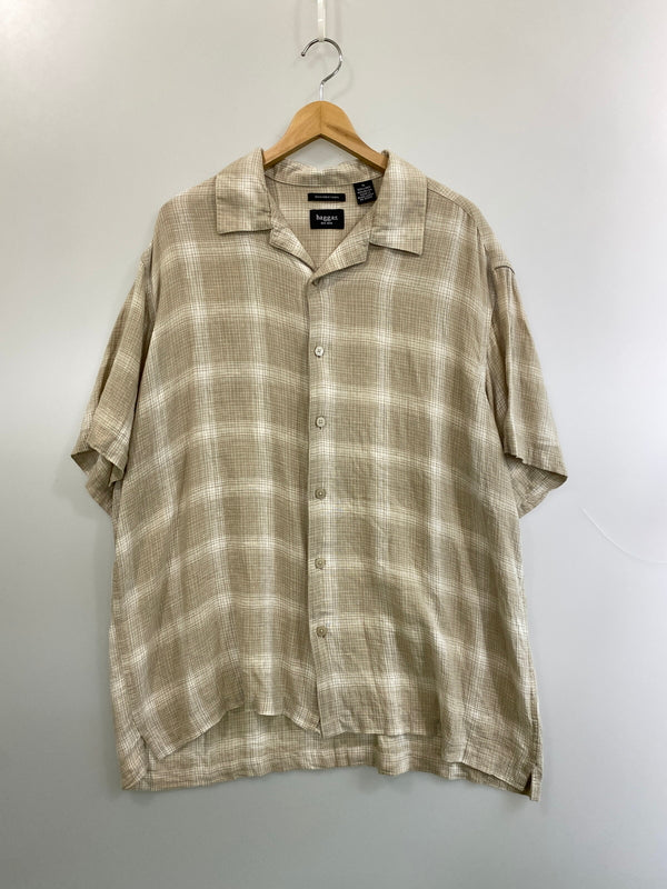 【中古品】【メンズ】 HAGGAR ハガー LINEN RAYON S S SHIRT リネン レーヨン 半袖シャツ トップス 146-260626-jt-01-min サイズ：XL カラー：ベージュ系 万代Net店