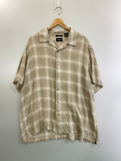 【中古品】【メンズ】 HAGGAR ハガー LINEN RAYON S S SHIRT リネン レーヨン 半袖シャツ トップス 146-260626-jt-01-min サイズ：XL カラー：ベージュ系 万代Net店