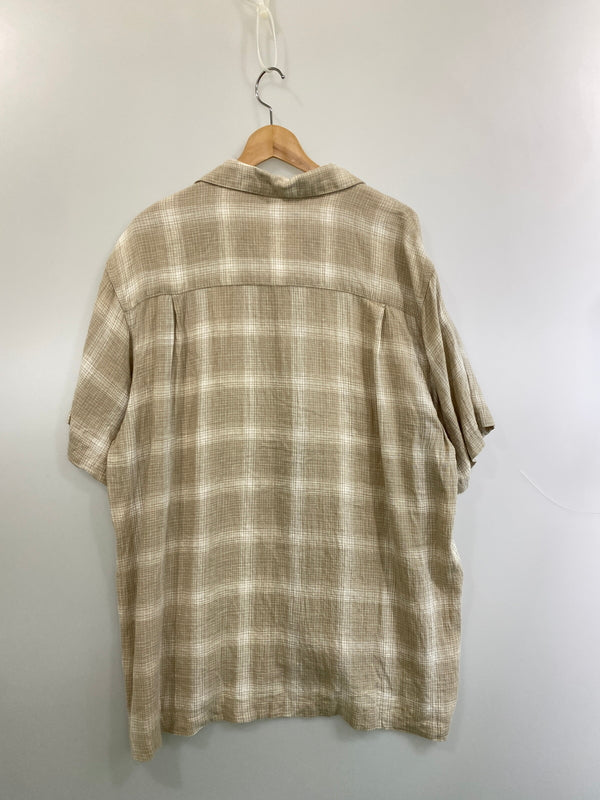 【中古品】【メンズ】 HAGGAR ハガー LINEN RAYON S S SHIRT リネン レーヨン 半袖シャツ トップス 146-260626-jt-01-min サイズ：XL カラー：ベージュ系 万代Net店
