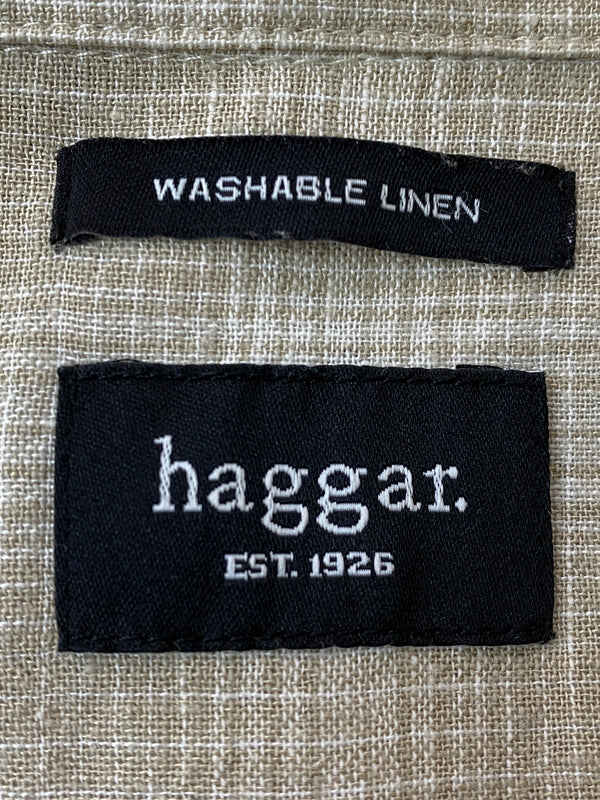 【中古品】【メンズ】 HAGGAR ハガー LINEN RAYON S S SHIRT リネン レーヨン 半袖シャツ トップス 146-260626-jt-01-min サイズ：XL カラー：ベージュ系 万代Net店