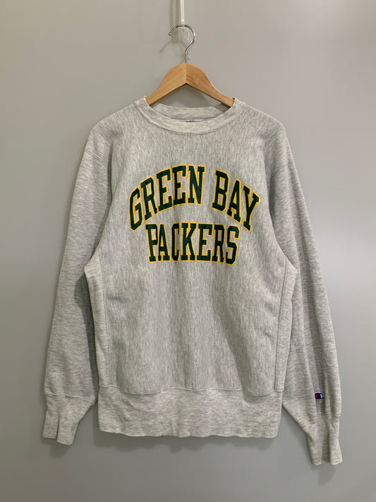 【中古品】【メンズ】 CHAMPION チャンピオン REVERSE WEAVE 90S USA製 ”GREEN BAY PACKERS” LS SWEAT SHIRT リバースウィーブ 90年代 アメリカ製 長袖 スウェット シャツ プリント トレーナー 146-260518-em-23-min サイズ：L カラー：ライトグレー 万代Net店