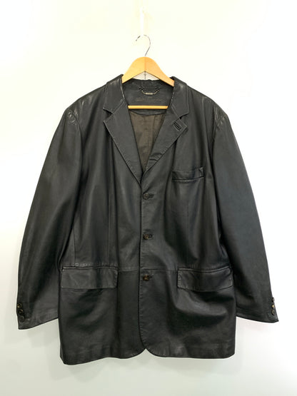 【現状渡し品】【メンズ】 SALVATORE FERRAGAMO サルヴァトーレフェラガモ イタリア製 REAL LEATHER COAT リアル レザー コート アウター 141-260526-jt-21-min サイズ：60 カラー：ブラック 万代Net店
