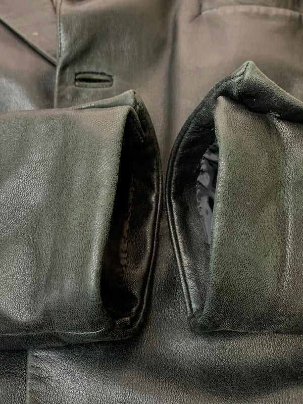 【現状渡し品】【メンズ】 SALVATORE FERRAGAMO サルヴァトーレフェラガモ イタリア製 REAL LEATHER COAT リアル レザー コート アウター 141-260526-jt-21-min サイズ：60 カラー：ブラック 万代Net店