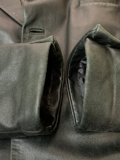 【現状渡し品】【メンズ】 SALVATORE FERRAGAMO サルヴァトーレフェラガモ イタリア製 REAL LEATHER COAT リアル レザー コート アウター 141-260526-jt-21-min サイズ：60 カラー：ブラック 万代Net店