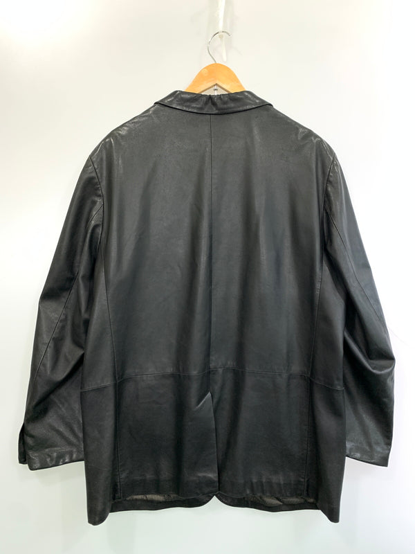 【現状渡し品】【メンズ】 SALVATORE FERRAGAMO サルヴァトーレフェラガモ イタリア製 REAL LEATHER COAT リアル レザー コート アウター 141-260526-jt-21-min サイズ：60 カラー：ブラック 万代Net店