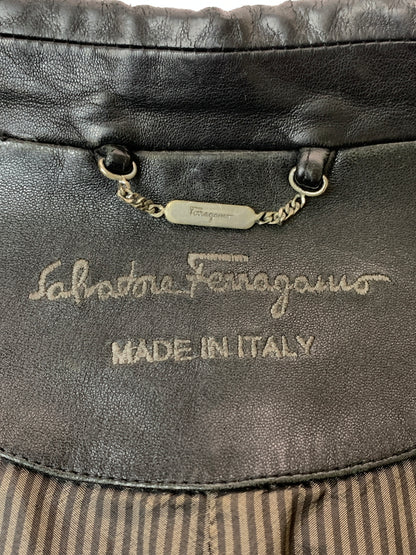 【現状渡し品】【メンズ】 SALVATORE FERRAGAMO サルヴァトーレフェラガモ イタリア製 REAL LEATHER COAT リアル レザー コート アウター 141-260526-jt-21-min サイズ：60 カラー：ブラック 万代Net店