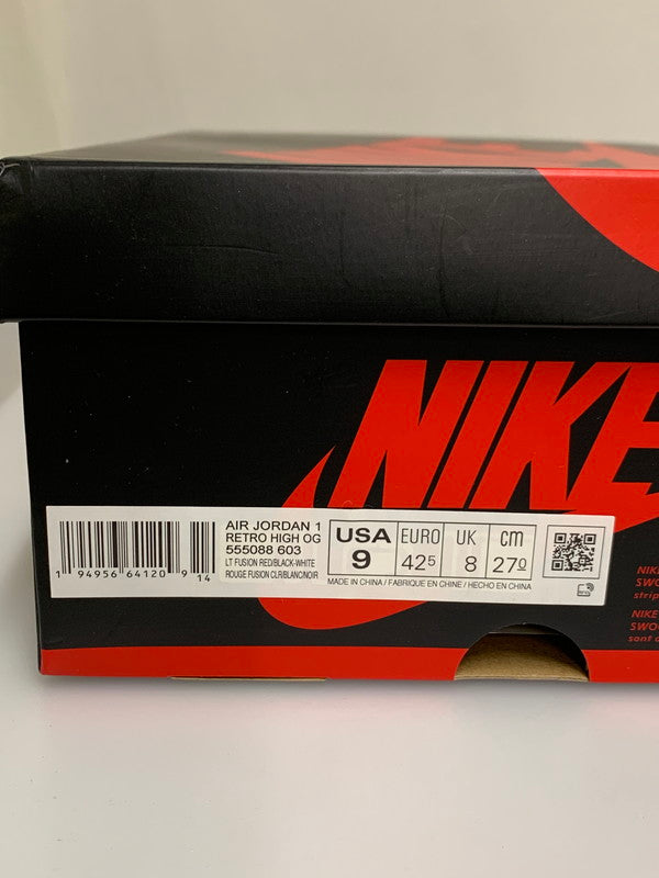 【中古品】【メンズ】 NIKE ナイキ AIR JORDAN 1 HIGH OG LIGHT FUSION RED 555088-603 エアジョーダン1 ハイ OG スニーカー メンズ シューズ 靴 160-260521-em-53-min サイズ：27.0cm カラー：ライトフュージョンレッド 万代Net店