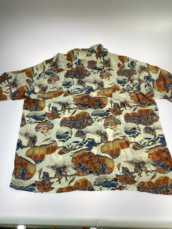 【中古品】【メンズ】 SUNSURF サンサーフ ×葛飾北斎 SS37918 SPECIAL EDITION RAYON S S 忠臣蔵討入 半袖シャツ ショートスリーブ 145-260607-AS-17-min サイズ：XXL カラー：オフホワイト/ブラウン系 万代Net店
