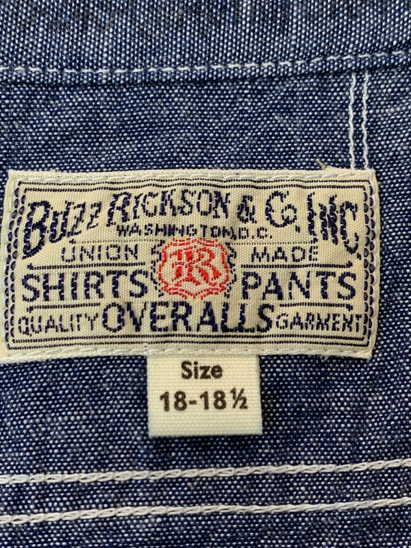 【中古品】【メンズ】 BUZZ RICKSON'S バズリクソンズ BLUE CHAMBRAY WORK SHIRT BR25995 ブルー シャンブレー ワークシャツ 長袖シャツ トップス 145-260529-yn-12-min サイズ：18-18 1/2 カラー：ブルー系 万代Net店