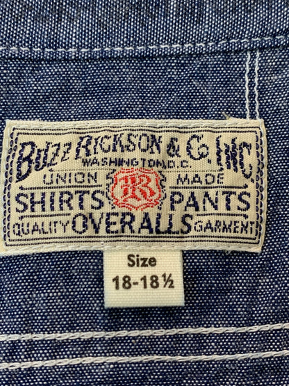 【中古品】【メンズ】 BUZZ RICKSON'S バズリクソンズ BLUE CHAMBRAY WORK SHIRT BR25995 ブルー シャンブレー ワークシャツ 長袖シャツ トップス 145-260529-yn-12-min サイズ：18-18 1/2 カラー：ブルー系 万代Net店