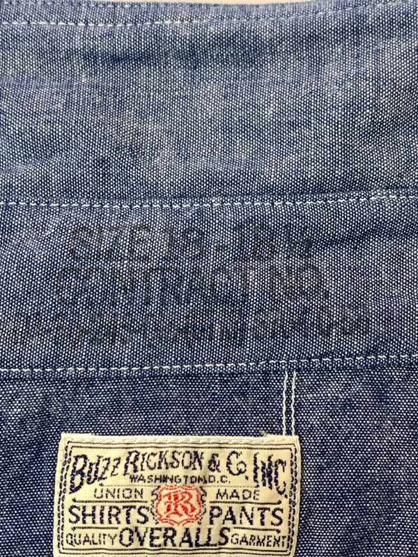 【中古品】【メンズ】 BUZZ RICKSON'S バズリクソンズ BLUE CHAMBRAY WORK SHIRT BR25995 ブルー シャンブレー ワークシャツ 長袖シャツ トップス 145-260529-yn-12-min サイズ：18-18 1/2 カラー：ブルー系 万代Net店