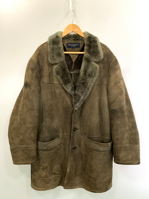 【現状渡し品】【メンズ】 YVES SAINT LAURENT POUR HOMME イヴ サンローラン プール オム ムートンコート アウター 141-260526-jt-16-min サイズ：105 カラー：ブラウン 万代Net店