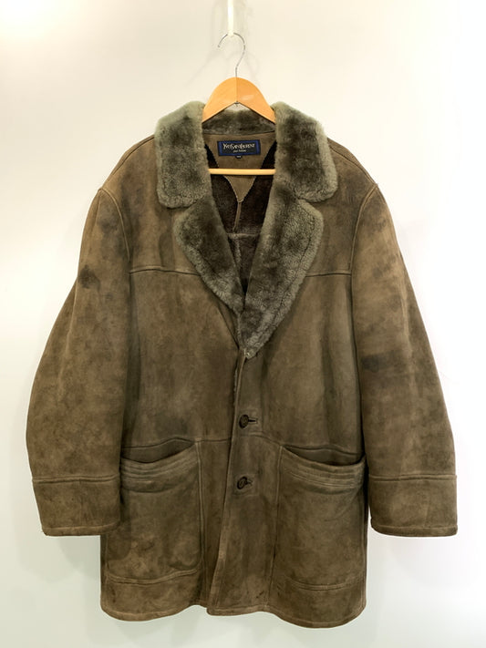 【現状渡し品】【メンズ】 YVES SAINT LAURENT POUR HOMME イヴ サンローラン プール オム ムートンコート アウター 141-260526-jt-16-min サイズ：105 カラー：ブラウン 万代Net店