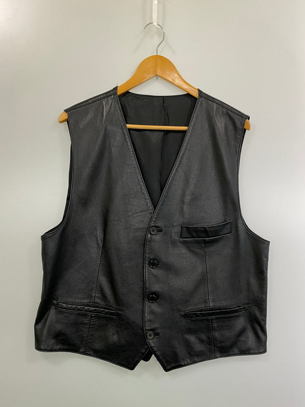 【中古品】【メンズ】 PESCI ペッシ LEATHER VEST レザーベスト イタリア製 トップス 146-260715-yn-19-min サイズ：50 カラー：ブラック 万代Net店